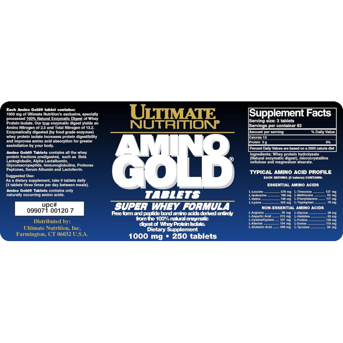 Ultimate Nutrition Amino Gold 1000 мг, 250 таблеток