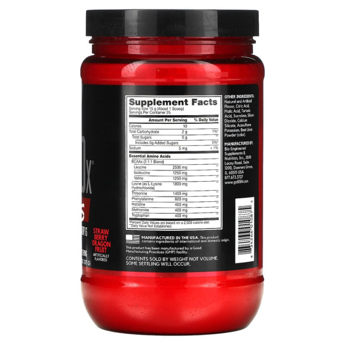 цена на BSN Amino X EAA's сыртқы "Құлпынай", 0.85 фунт (375 г)