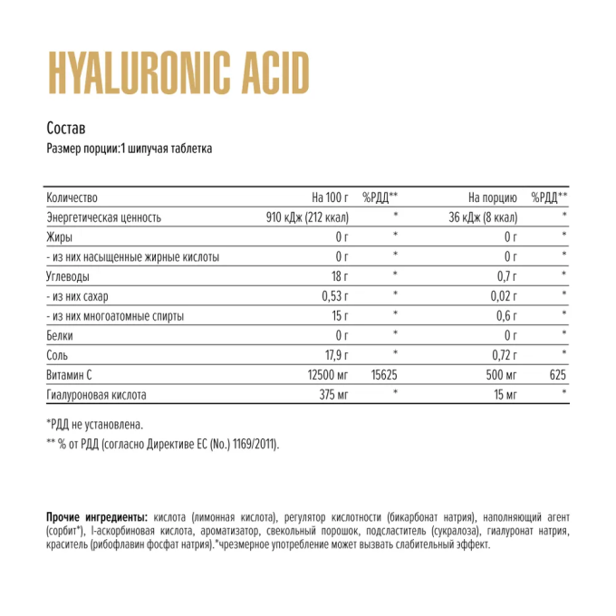 цена на Maxler Hyaluronic Acid + Vitamin C со вкусом "Апельсин", 20 шипучих таблеток