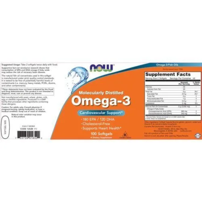 NOW Omega-3 1000 мг, 100 капсул в Алматы