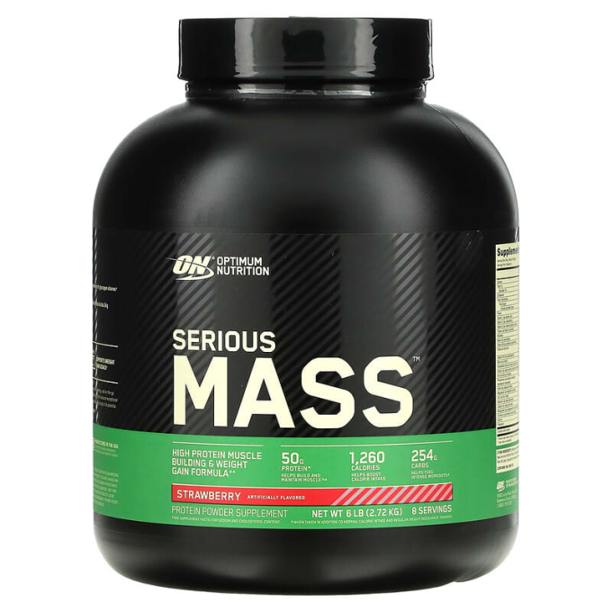 OPTIMUM NUTRITION Serious Mass сырттай "Құлпынай", 6 фунт (2720 г)