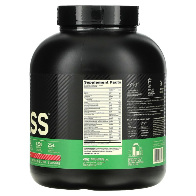 цена на OPTIMUM NUTRITION Serious Mass сырттай "Құлпынай", 6 фунт (2720 г)