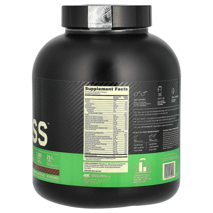 цена на OPTIMUM NUTRITION Serious Mass шоколад сызықты, 6 фунт (2720 г)