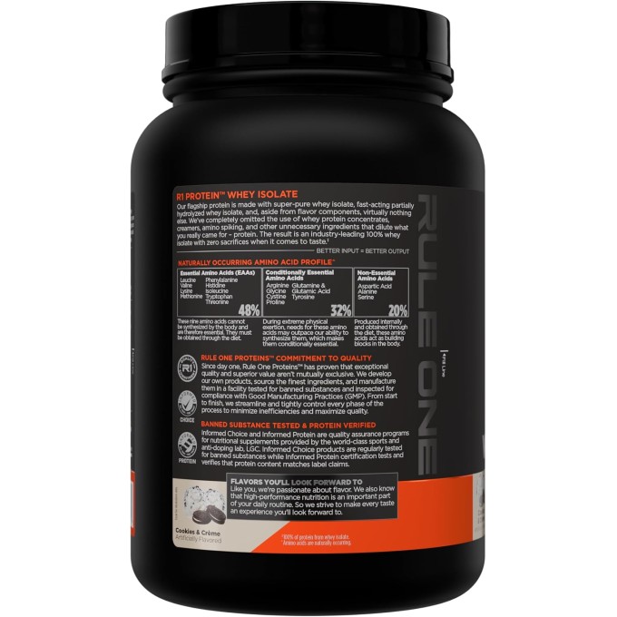 Rule 1 Protein Whey Isolate со вкусом "Печенье со Сливками", 900 г (2 lbs)