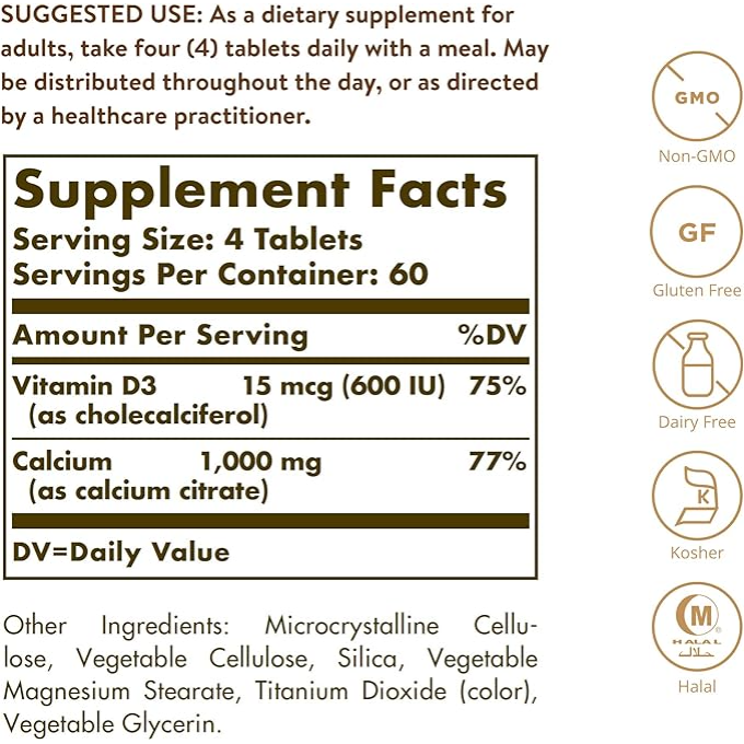 Solgar Calcium Citrate with Vitamin D3 60 tabs