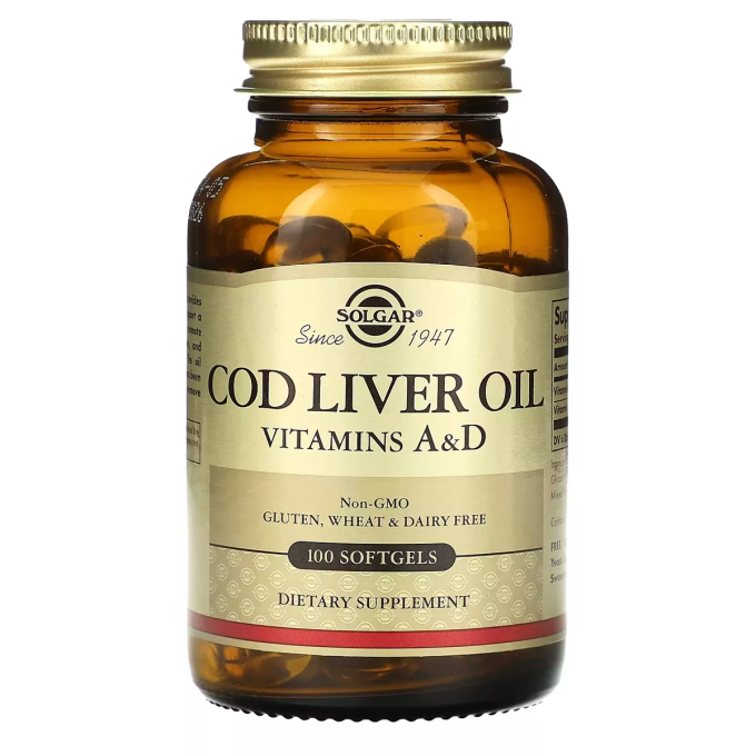 Solgar Cod Liver Oil — Шымырдағы мойын, 100 капсула