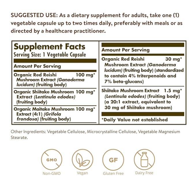 Solgar Рейши, Шиитаке және Мейтаке ұқсасының экстракты, 50 капсула в Алматы