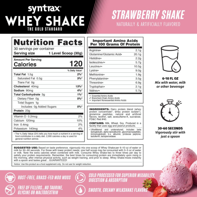 цена на Syntrax Whey Shake со вкусом "Клубничный коктейль", 0.9 кг (2 lbs)