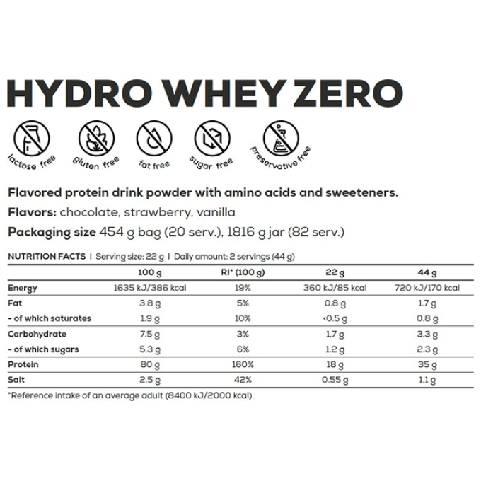 BioTech USA Hydro Whey Zero Chocolate 1816 g — гидролизденген сарысу протеині