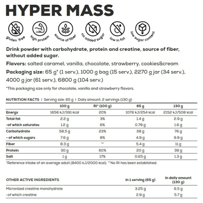 BioTech USA Hyper Mass chocolate 2270 g — масса жинауға арналған гейнер