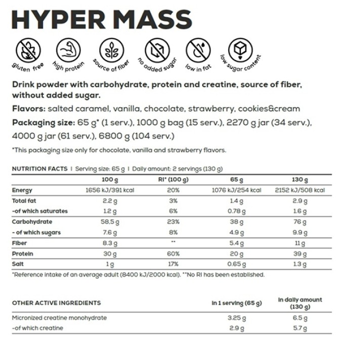 BioTech USA Hyper Mass strawberry 4000 g — масса жинауға арналған гейнер