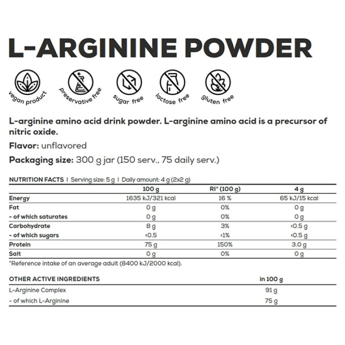 BioTech USA L-Arginine Unflavoured 300 g — аргинин ұнтағы
