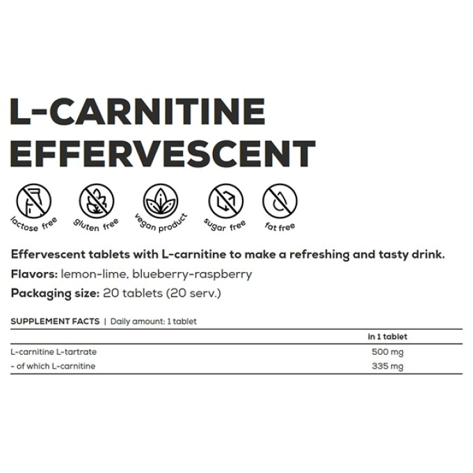 BioTech USA L-Carnitine 500 mg Effervescent Lemon-lime 20 таб — карнитин шипучий