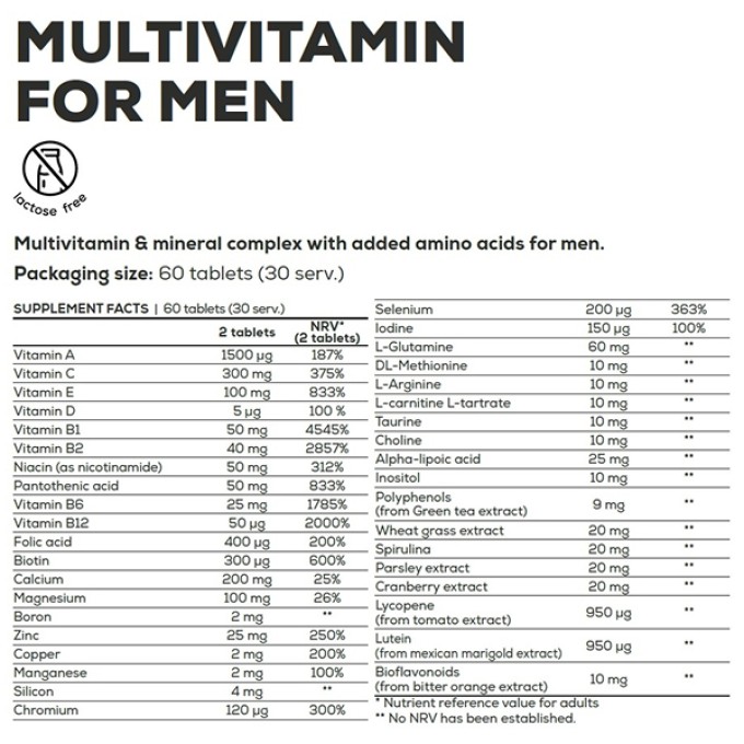 BioTech USA Multivitamin for Men 60 таб — ерлерге арналған дәрумендер