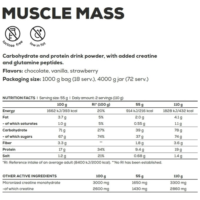 BioTech USA Muscle Mass Chocolate 4000 g — гейнер для набора массы