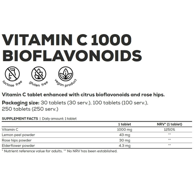 BioTech USA Vitamin C 1000 30 таб — C дәрумені 1000 мг