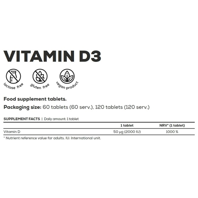 BioTech USA Vitamin D3 50 mcg 120 таб — витамин D3 2000 IU