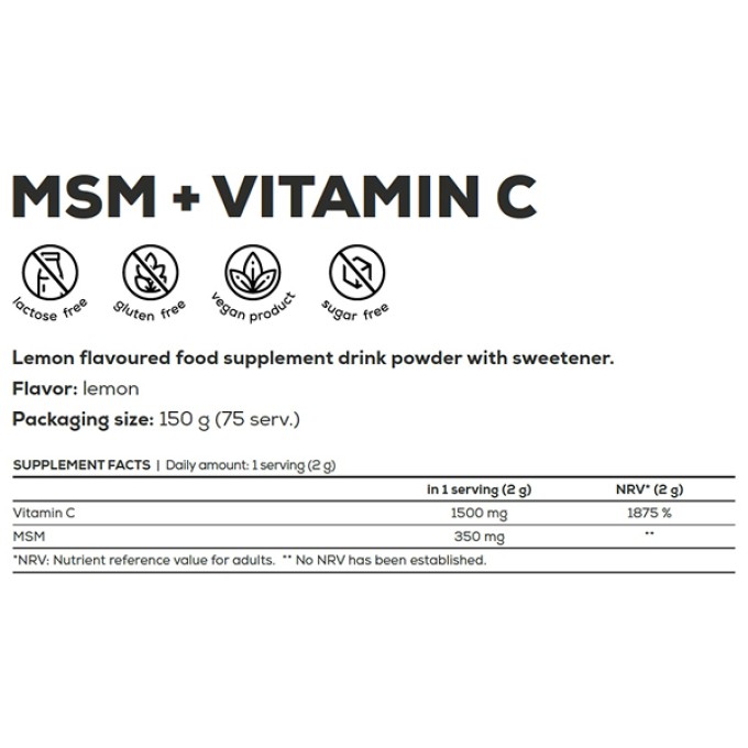 Байламдар мен буындарды нығайтуға арналған препарат BioTech USA MSM + Vitamin C 150 грамм