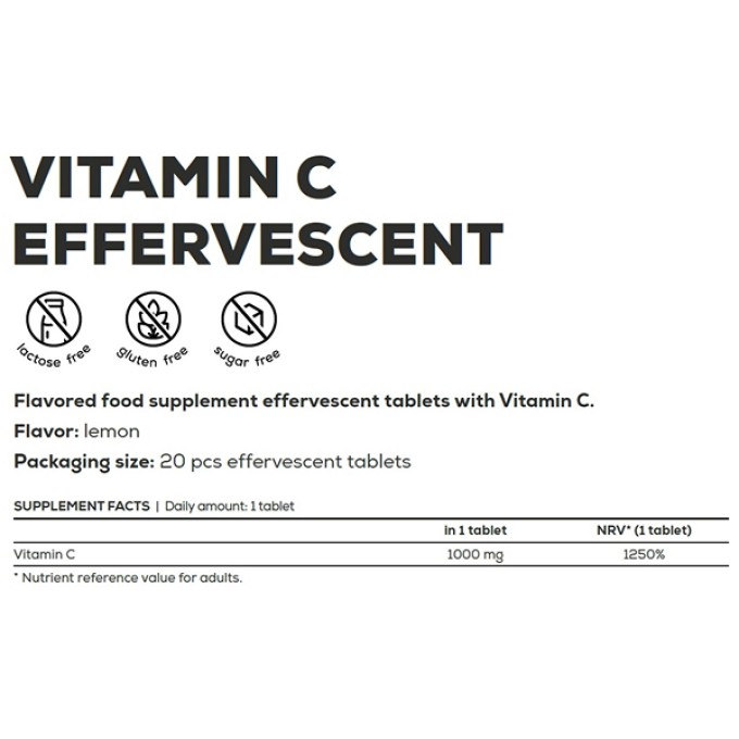 Витамин BioTech USA Vitamin C effervescent 20 таблеток лимон (шипучка)