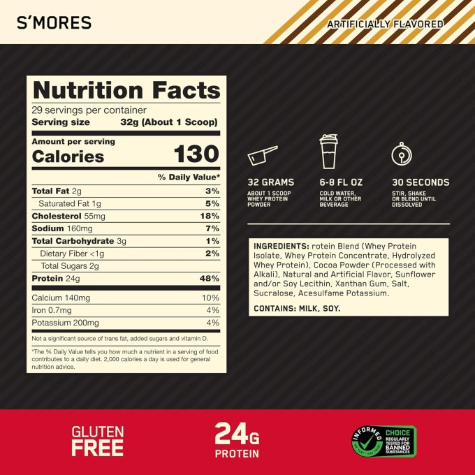 Optimum Nutrition Gold Standard 100% Whey "Зефир" дәмі бар, 2 lb (907 г)