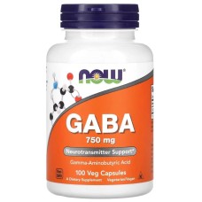 NOW GABA 750 мг от Нервного напряжения, 100 капсул 