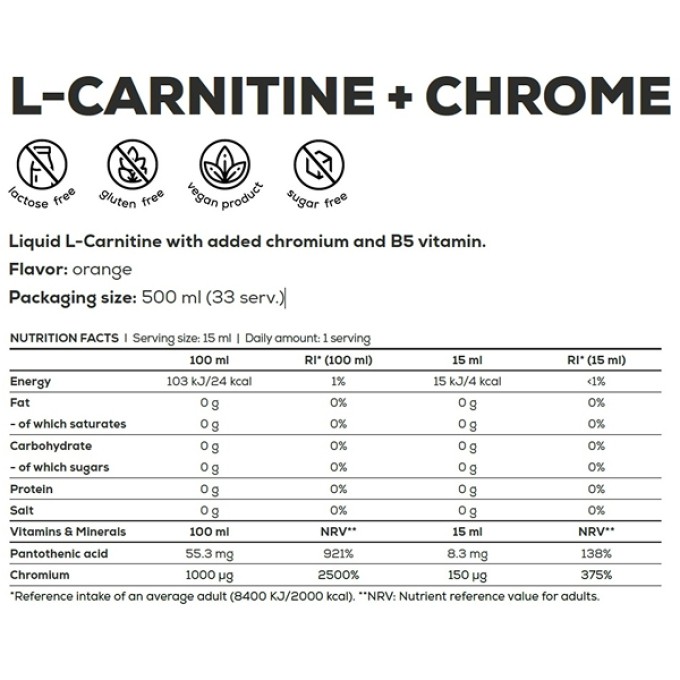 Аминқышқылды кешен BioTech USA L-Carnitine + Chrome concentrate Orange 500 мл