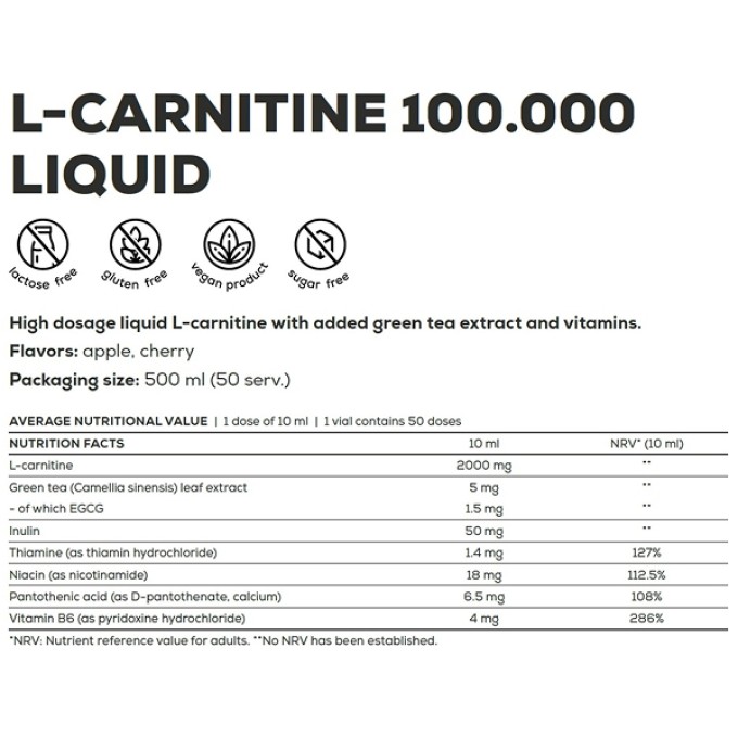 Аминқышқылды кешен BioTech USA L-Carnitine 100.000 Apple 500 мл