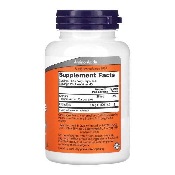 цена на NOW L-Citrulline 750 мг Повышение выносливости, 90 капсул 