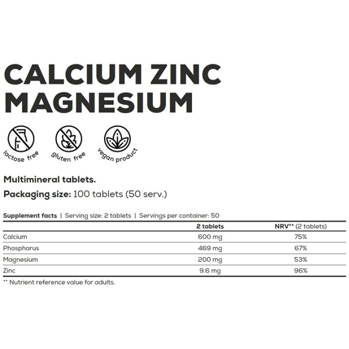 Дәруменді кешен BioTech USA Ca-Zn-Mg 100 таблетка
