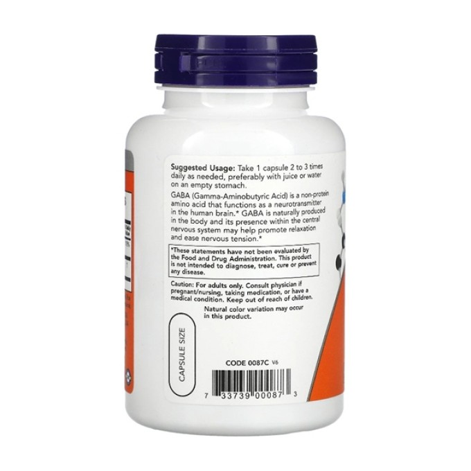 Аминокислота NOW GABA 500 mg 100 vcaps в Алматы