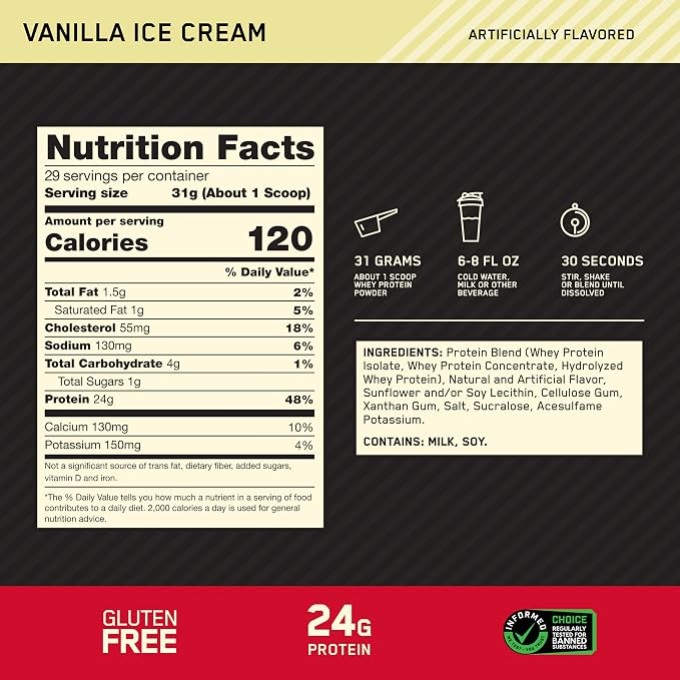 Optimum Nutrition Gold Standard 100% Whey со вкусом "Ванильное мороженое", 2 lb (907 г)