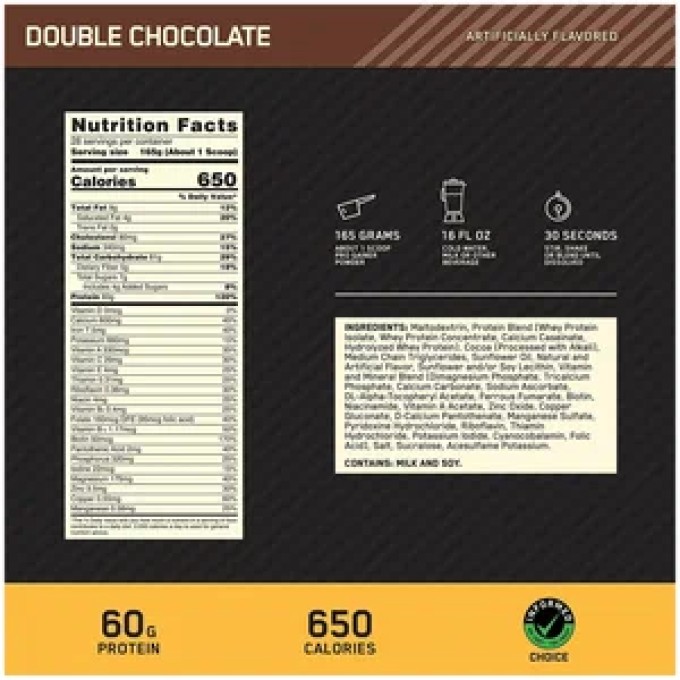 цена на OPTIMUM NUTRITION PRO Gainer со вкусом "Двойной Шоколад", 10lb (4,54 кг)