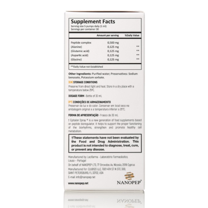 Nanopep Epitalon Ұйқыны жақсартуға арналған Хавинсон пептидтері, 30 мл