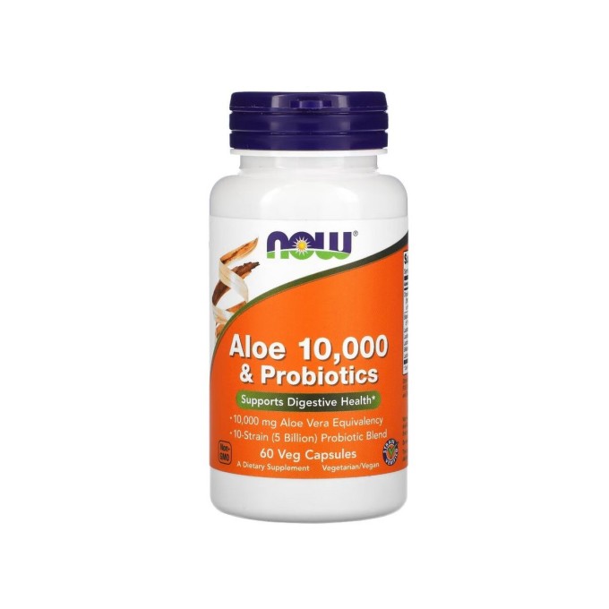 NOW Aloe Vera 10000 & Probiotics Пробиотики, 60 капсул