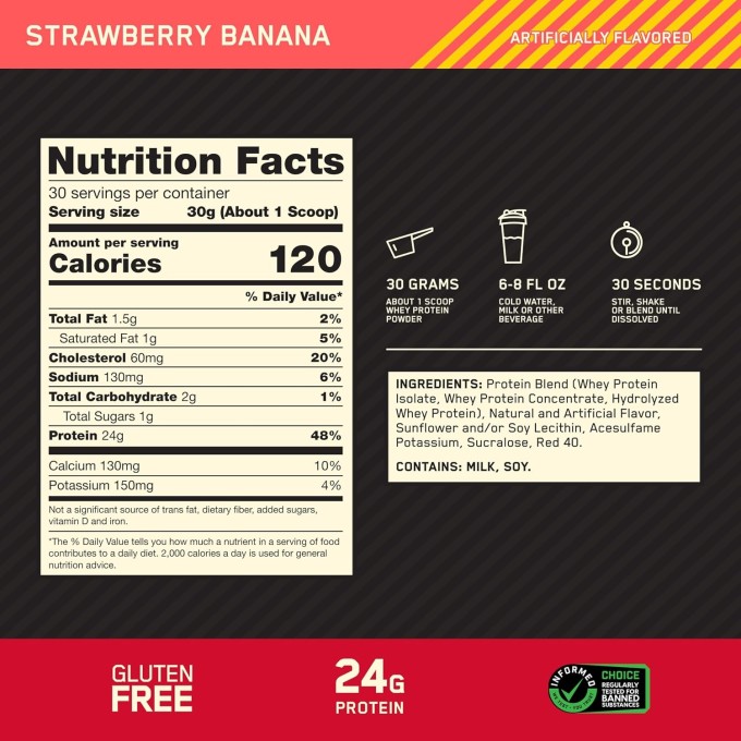 Optimum Nutrition Gold Standard 100% Whey со вкусом "Клубника-Банан", 2 lb (907 г)
