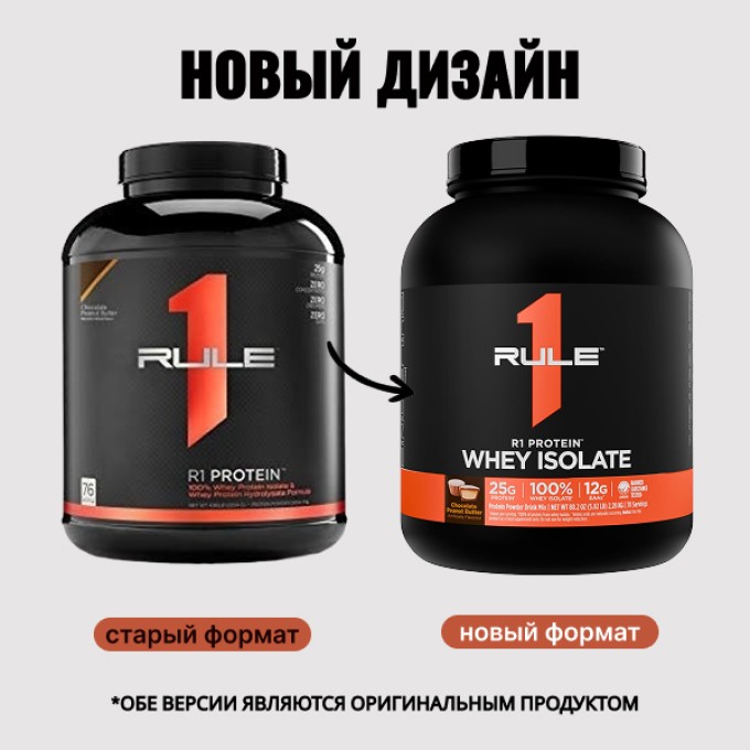 Rule 1 Protein Whey Isolate со вкусом "Шоколад с Орехом", 2.3 кг (5 lbs)