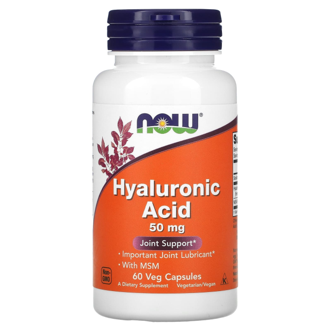 NOW Hyaluronic Acid + MSM 50 мг Гиалуроновая кислота, 60 капсул