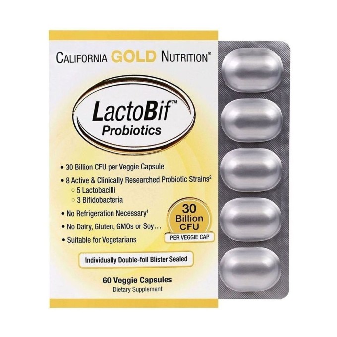 California Gold Nutrition Пробиотики LactoBif 30 млрд КОЕ, 60 капсул