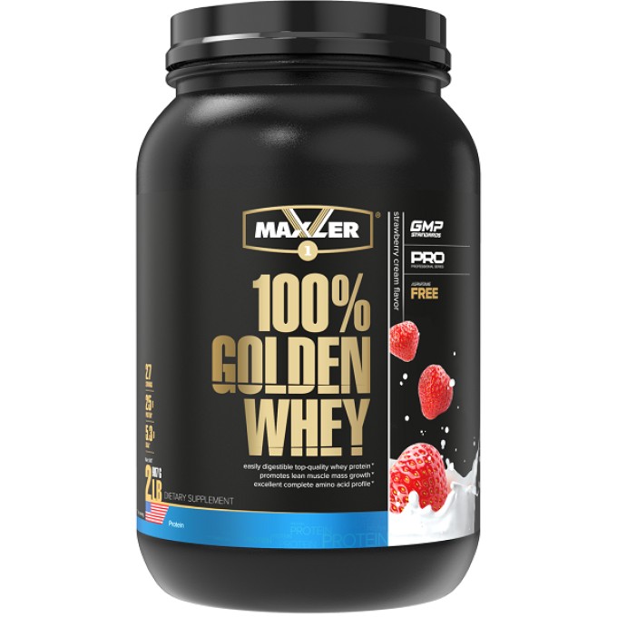 Maxler 100% Golden Whey 2 lbs Strawberry Cream со вкусом "Клубничный крем", 907 г