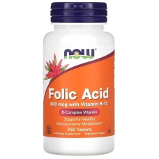 NOW Folic Acid Фолиевая кислота 800 мкг, 250 таблеток