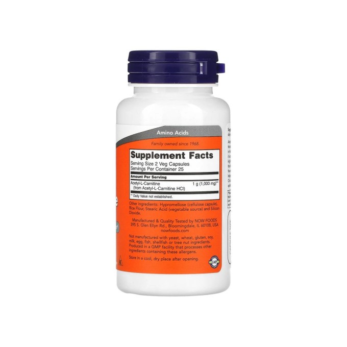 цена на NOW Acetyl L-Carnitine 500 мг, 50 капсул