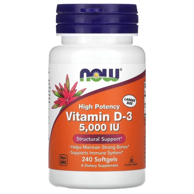 NOW Vitamin D3 Витамин Д3 5000 ME, 240 капсул