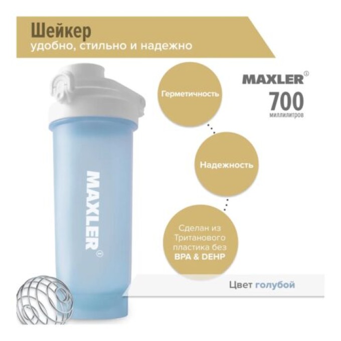 цена на Шейкер Maxler Promo Shaker Pro — Голубой, 700 мл 